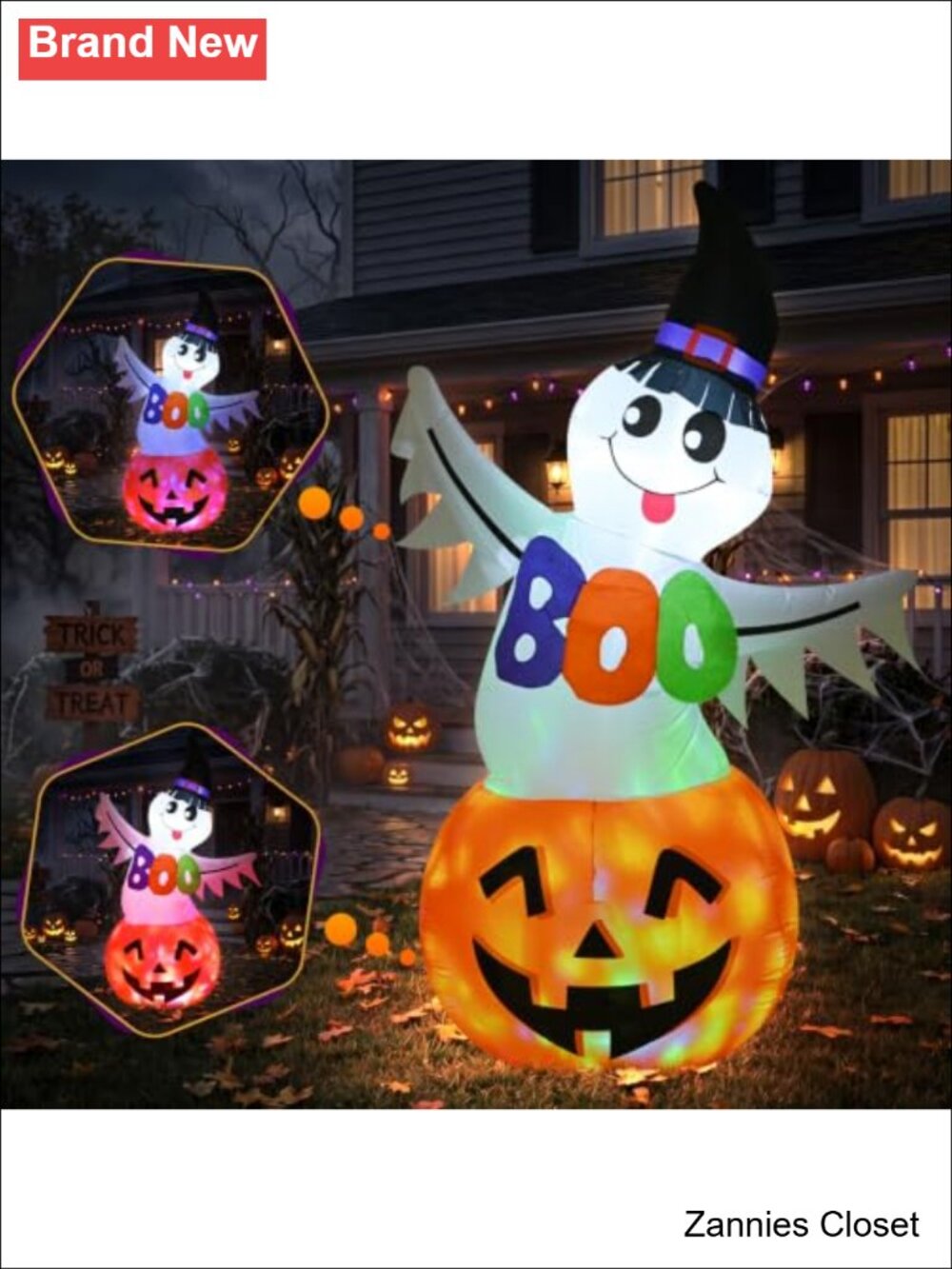 👻 VIKIMORA 6 FT Halloween Inflatable Ghost Pumpkin Witch Hat Boo Sign Yard